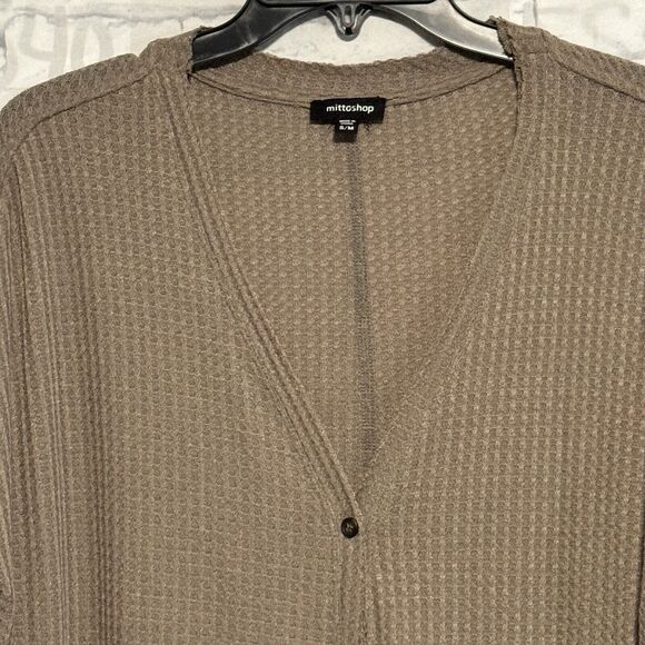 Mittoshop Cardigan Womens S/M Brown Button Front Long Sleeve Side Slit - Picture 2 of 16